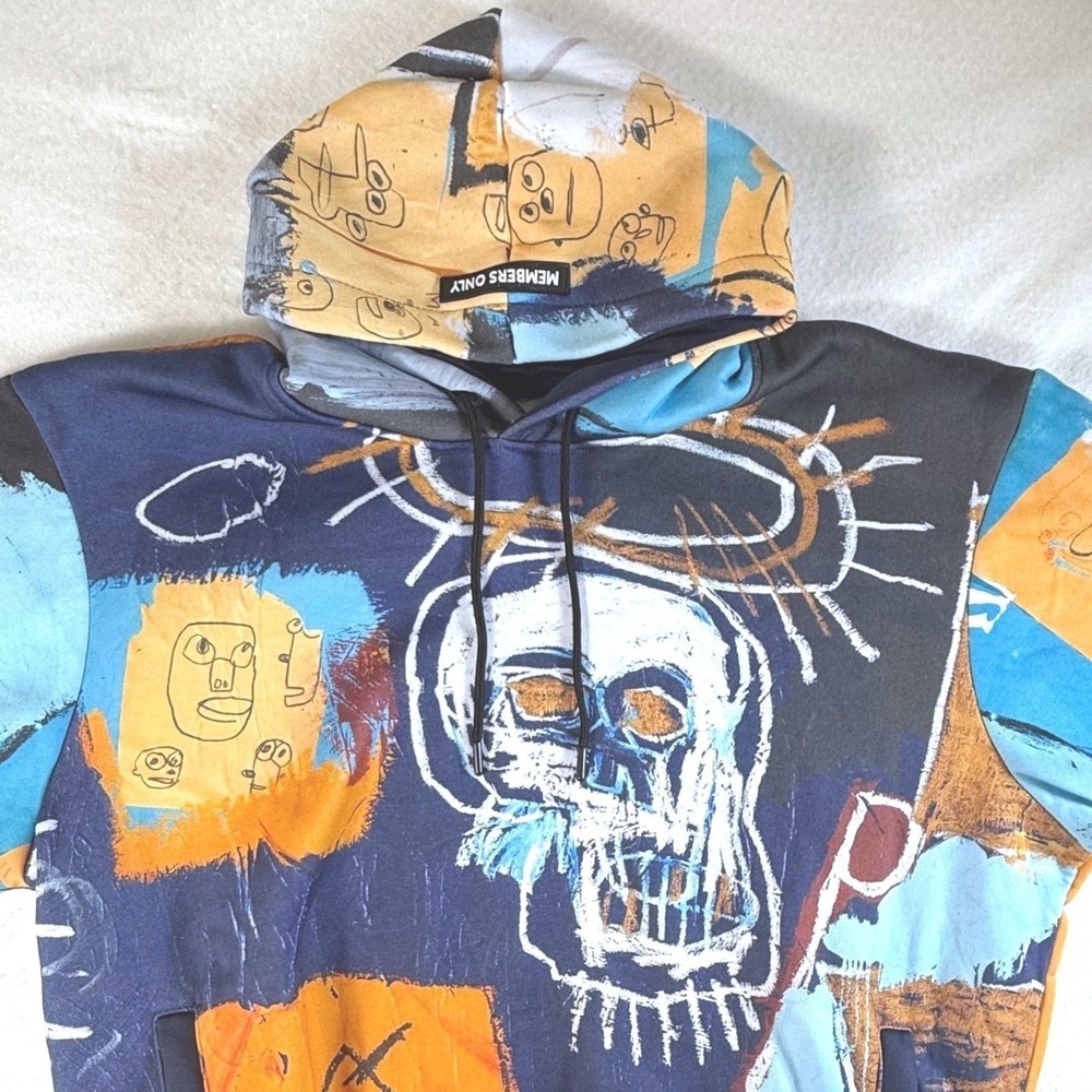 Members Only X Basquiat Hoodie Mens XL All Over Print Art Blue NWT